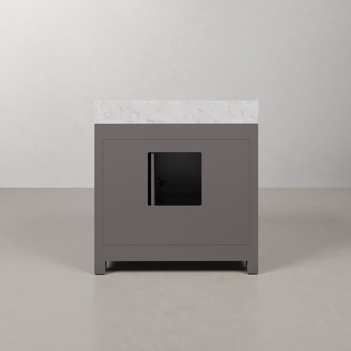 36 Inch Mocha Bathroom Vanity Carrara Marble Top Single Sink Cashmere Grey with Chrome Faucet & Mirror