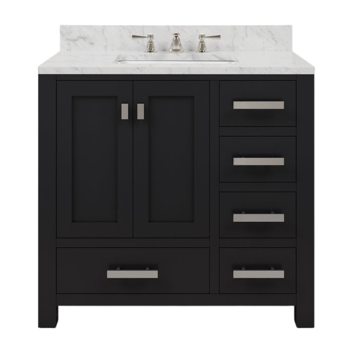 36 Inch Espresso Timber Single Sink Vanity with Carrara White Marble Countertop and Chrome Hardware