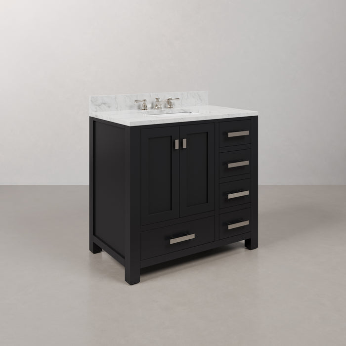 36 Inch Espresso Timber Single Sink Vanity with Carrara White Marble Countertop and Chrome Hardware