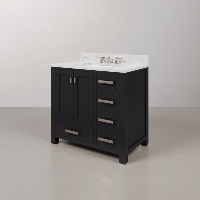 36 Inch Espresso Timber Single Sink Vanity with Carrara White Marble Countertop and Chrome Hardware