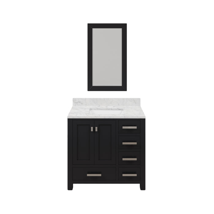 36-Inch Wren Espresso Vanity Single Sink Carrara White Marble Top Rectangular Mirror
