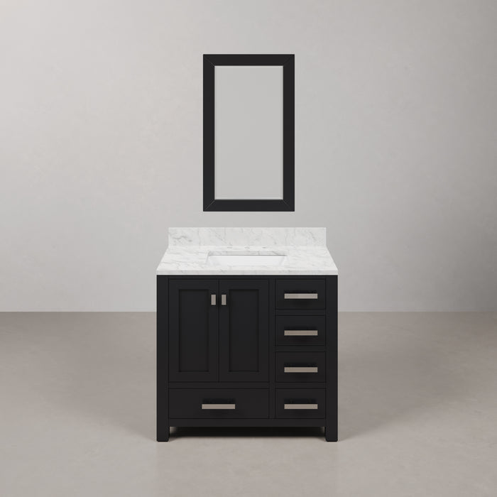 36-Inch Wren Espresso Vanity Single Sink Carrara White Marble Top Rectangular Mirror