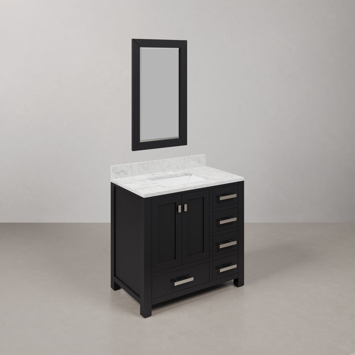 36-Inch Wren Espresso Vanity Single Sink Carrara White Marble Top Rectangular Mirror