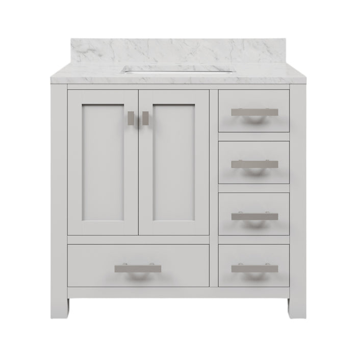 36-Inch Pure White Haven Bathroom Vanity with Carrara Marble Top - Single Sink Chrome Hardware
