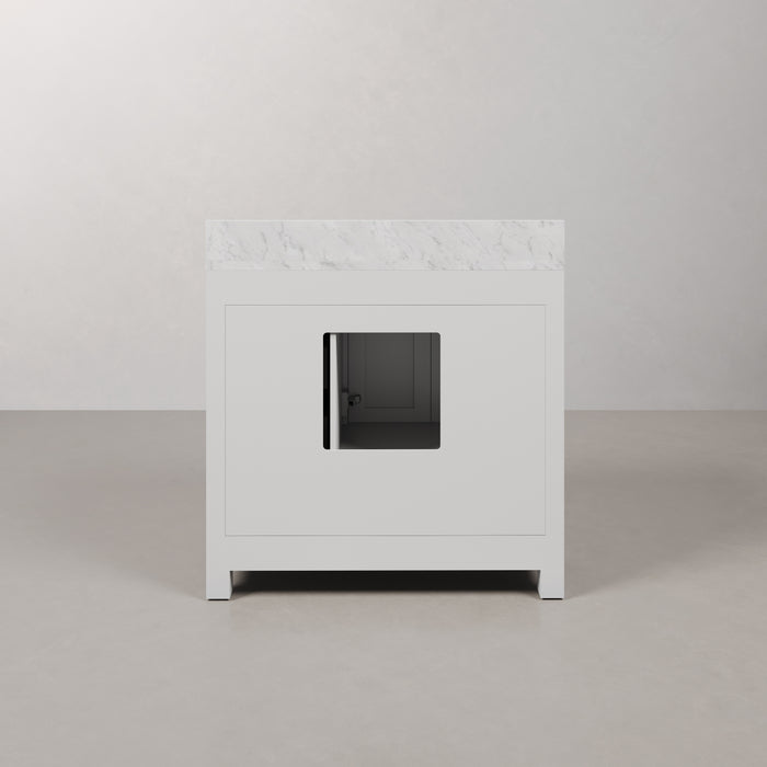 36-Inch Pure White Haven Bathroom Vanity with Carrara Marble Top - Single Sink Chrome Hardware