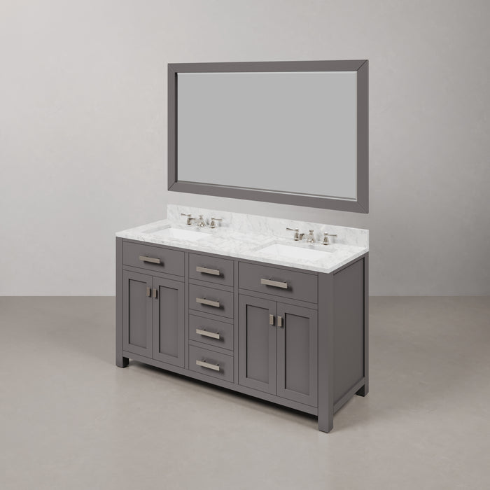60" Carrara White Marble Syl Vanity Set Double Undermount Sinks Cashmere Grey with Chrome Faucets & Mirror