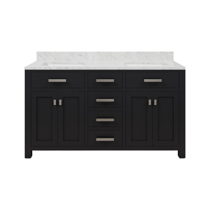 60 Inch Sky Espresso Double Vanity with Carrara White Marble Countertop and Soft Close Drawers