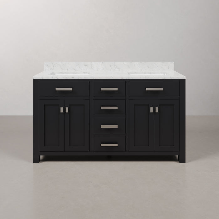60 Inch Sky Espresso Double Vanity with Carrara White Marble Countertop and Soft Close Drawers
