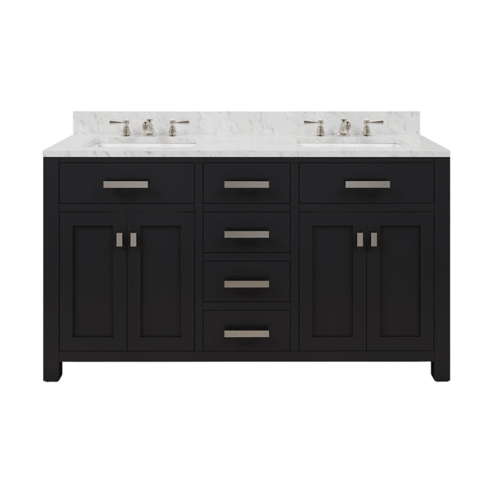 60-Inch King Espresso Bathroom Vanity - Double Sink Carrara White Marble Countertop with Chrome Faucets