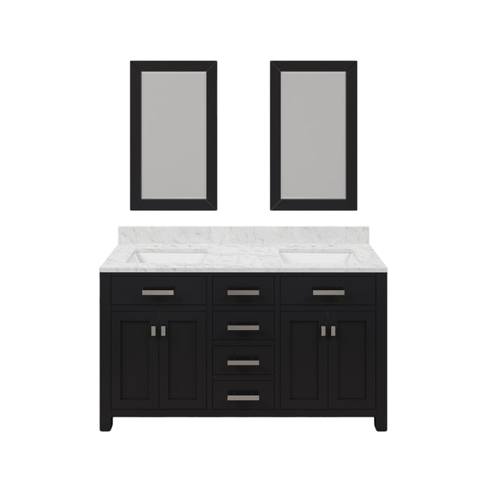 60 Inch Wind spresso Hardwood Double Vanity Carrara Marble Countertop Rectangular Mirrors Included