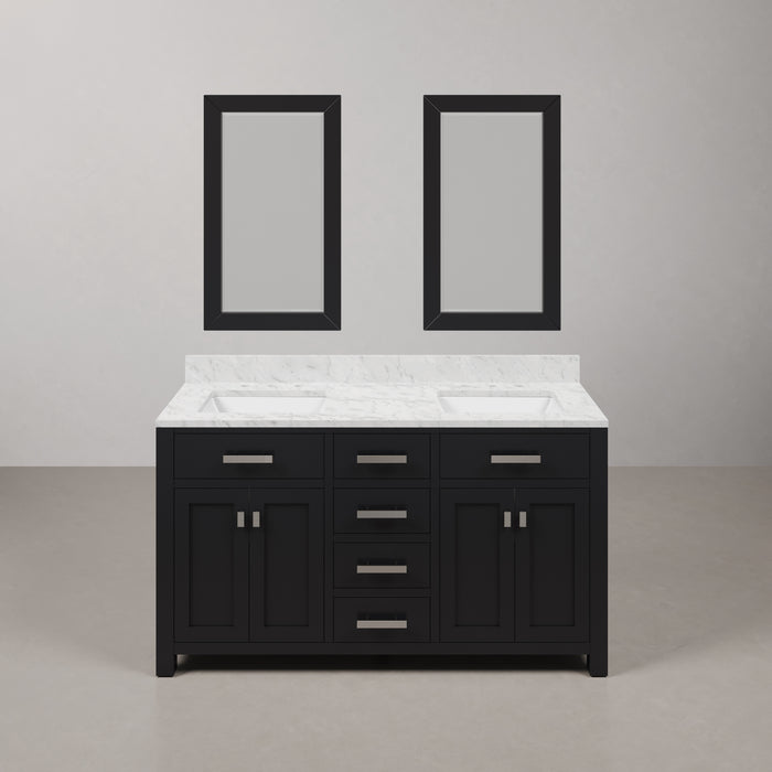 60 Inch Wind spresso Hardwood Double Vanity Carrara Marble Countertop Rectangular Mirrors Included
