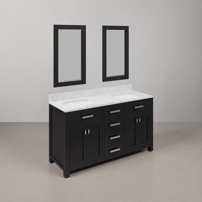 60 Inch Wind spresso Hardwood Double Vanity Carrara Marble Countertop Rectangular Mirrors Included