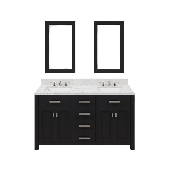 60-inch Strat Espresso Double Sink Vanity Set Carrara White Marble Chrome Faucets Mirrors Included