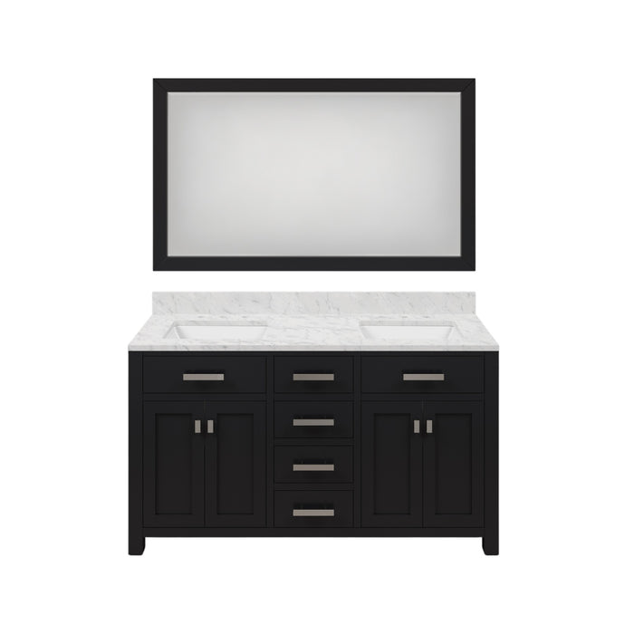 60 Inch Ren Espresso Double Sink Vanity with Carrara White Marble Countertop and Mirror