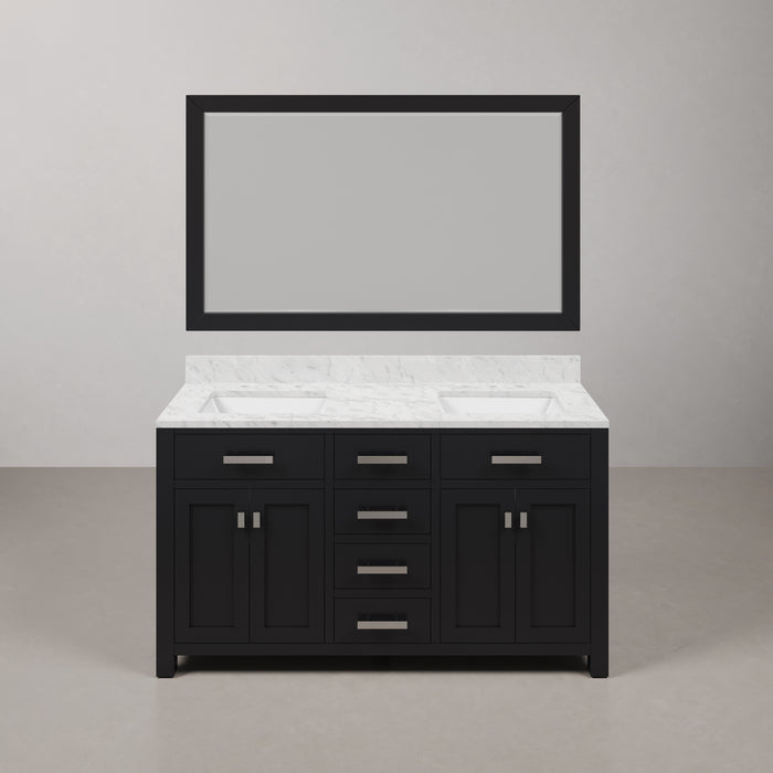 60 Inch Ren Espresso Double Sink Vanity with Carrara White Marble Countertop and Mirror