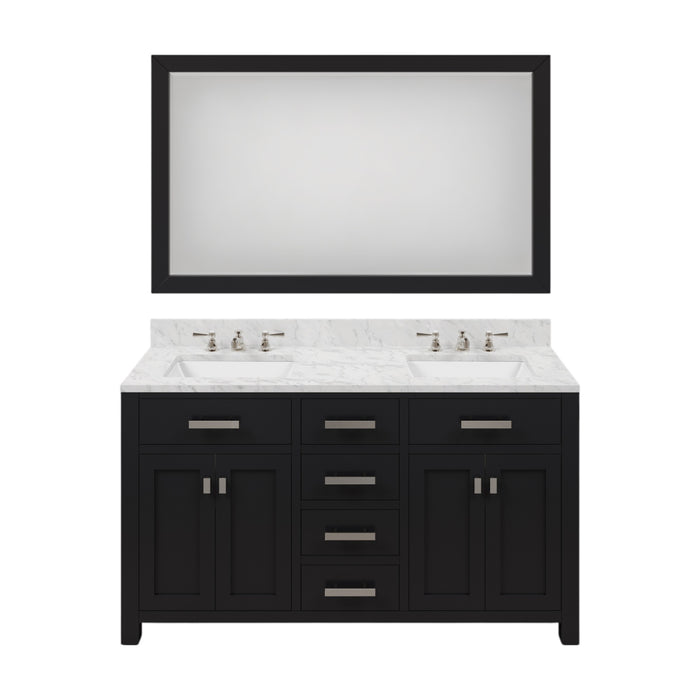 60" Win Espresso Bathroom Vanity Set - Double Sink Carrara Marble with Mirror and Faucets