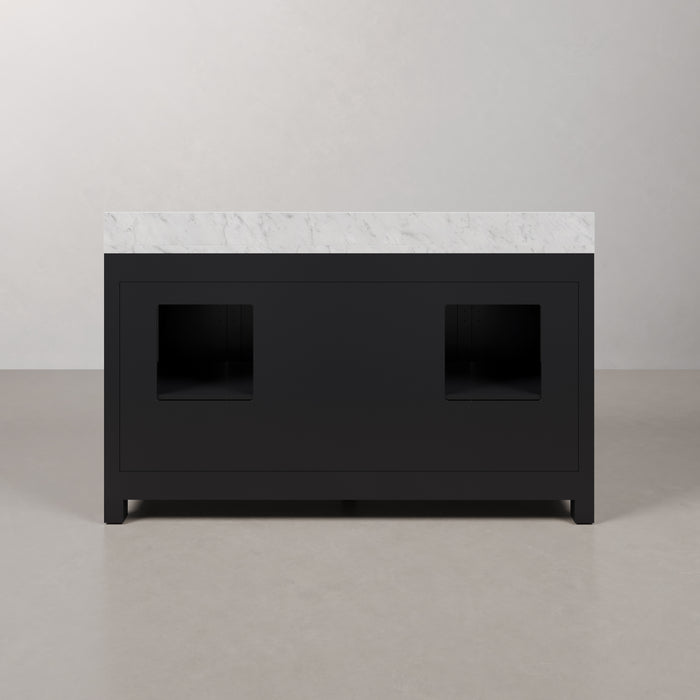60 Inch Ren Espresso Double Sink Vanity with Carrara White Marble Countertop and Mirror