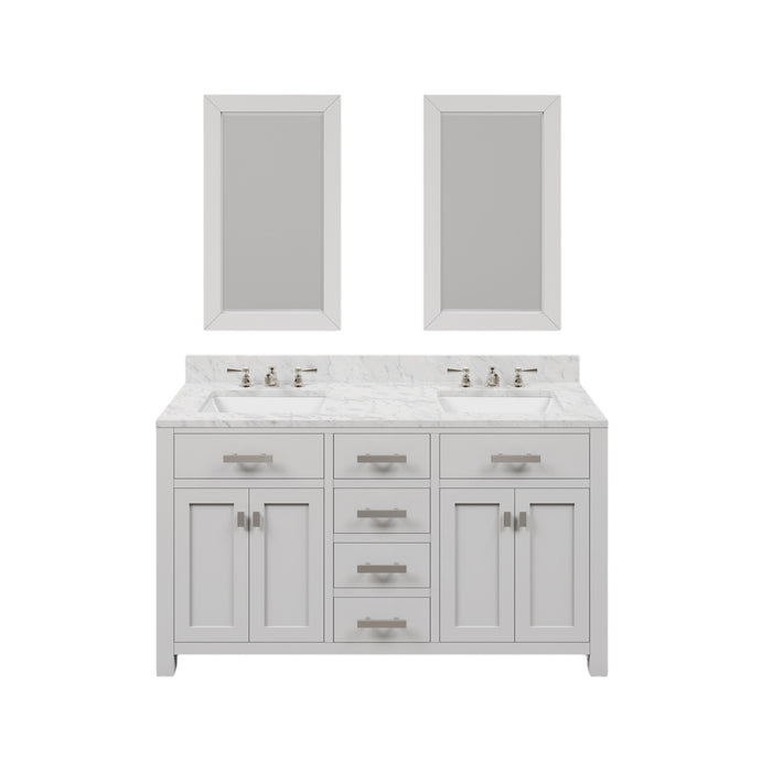 60-Inch Scott Double Sink Bathroom Vanity - Pure White Cabinet with Carrara Marble Top with Chrome Faucets & Mirror Included