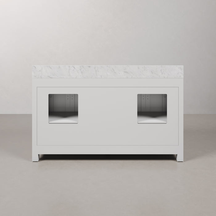 60 Inch Pure White Crest Double Bathroom Vanity Carrara Marble Top & Rectangular Mirrors