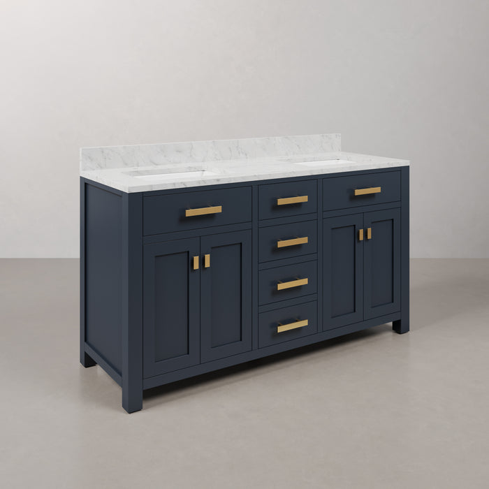 60 Inch Nor Double Sink Marble Bathroom Vanity Monarch Blue Freestanding with Satin Gold Hardware