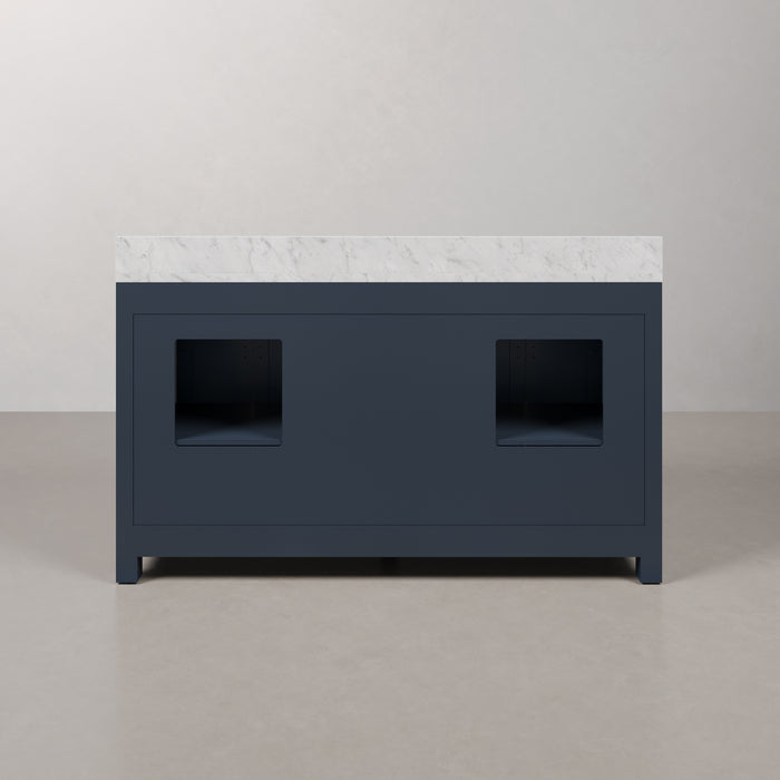 60 Inch Willow Carrara Marble Double Bathroom Vanity Monarch Blue Transitional Cabinet with Mirrors