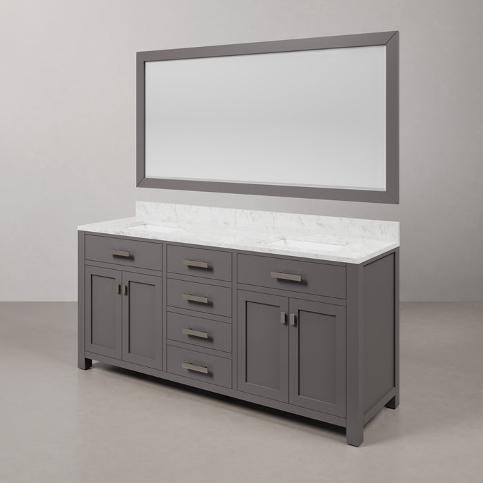72-Inch Lava Double Undermount Sink Carrara White Marble Vanity Cashmere Grey with Rectangular Mirror
