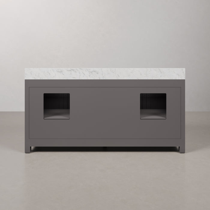 72 Inch Isa Double Sink Carrara White Marble Bathroom Vanity in Cashmere Grey with Soft Close Drawers