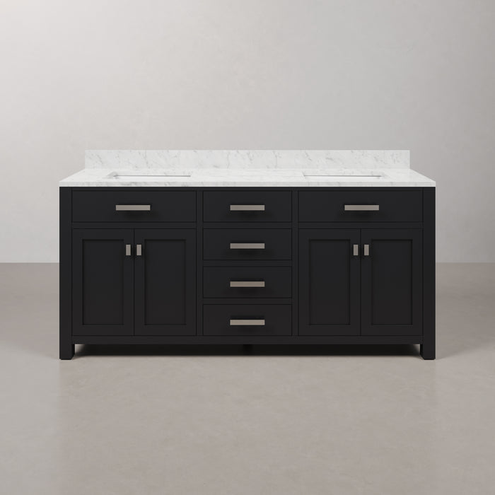 72-Inch Path Espresso Bathroom Vanity Double Sink with Carrara Marble & Chrome Hardware