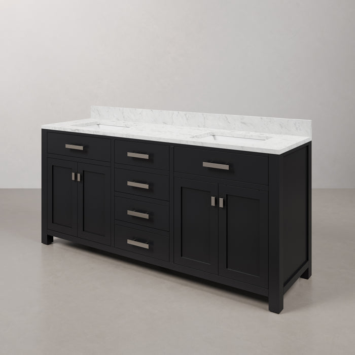 72-Inch Path Espresso Bathroom Vanity Double Sink with Carrara Marble & Chrome Hardware