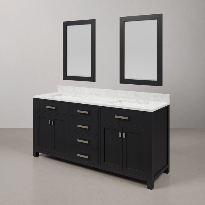 72 Inch Liplen Double Sink Espresso Bathroom Vanity Carrara White Marble Top with Rectangular Mirrors