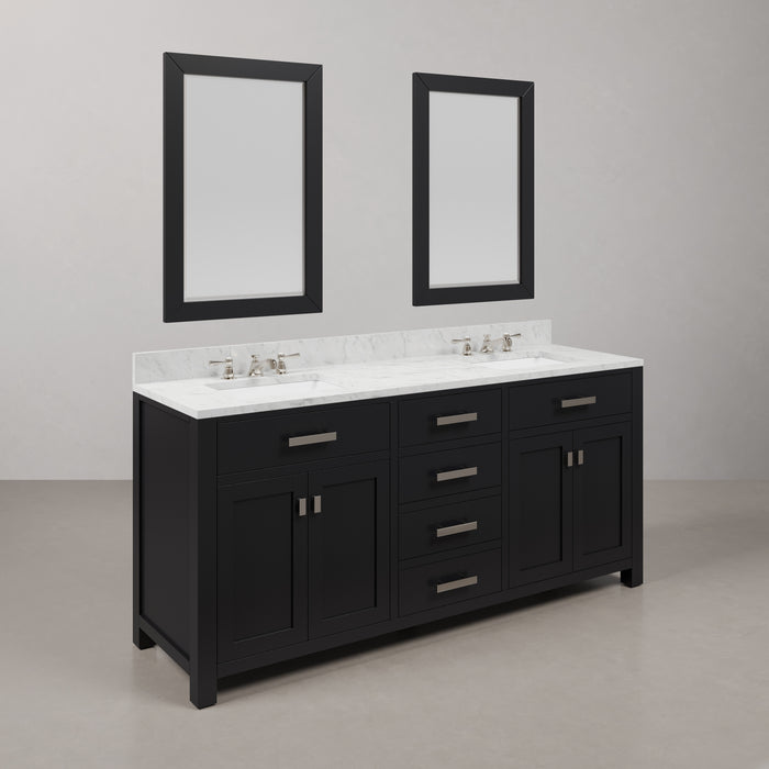 72 Inch Entreat Espresso Double Vanity Carrara Marble Top Chrome Hardware with Faucets Rectangular Mirrors