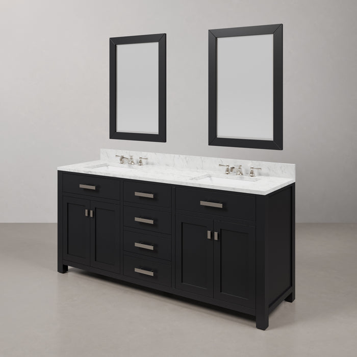 72 Inch Entreat Espresso Double Vanity Carrara Marble Top Chrome Hardware with Faucets Rectangular Mirrors