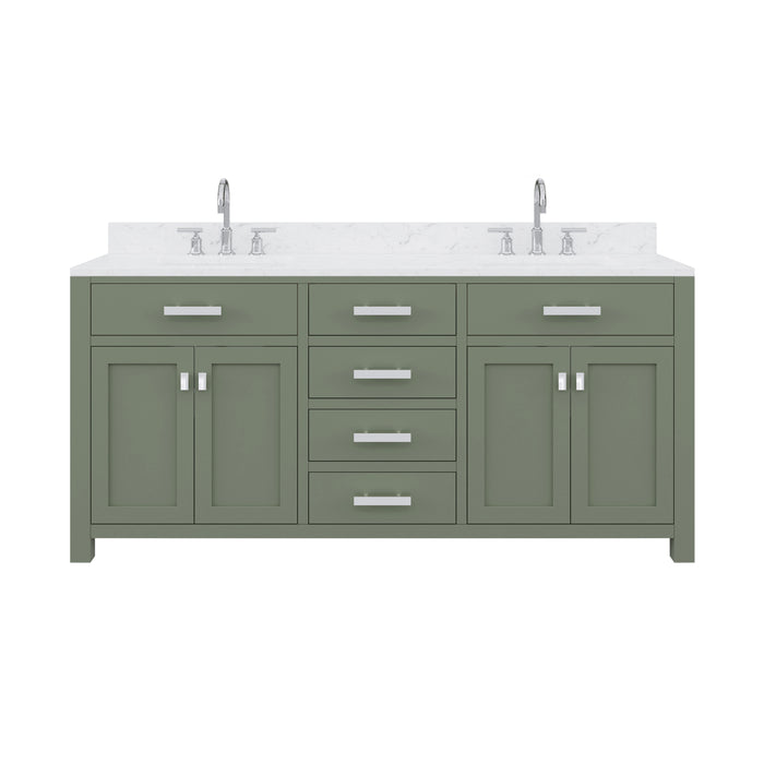 72 Inch Confer Double Vanity with Carrara White Marble Top - Glacial Green Finish & Chrome Faucets