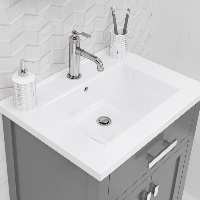 24 Inch Viscount Cashmere Grey Bathroom Vanity - White Ceramic Countertop with Integrated Sink & Chrome Faucet
