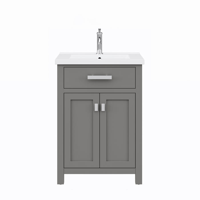 24 Inch Viscount Cashmere Grey Bathroom Vanity - White Ceramic Countertop with Integrated Sink & Chrome Faucet