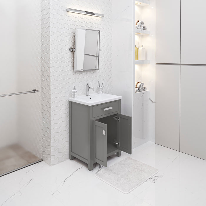 24 Inch Viscount Cashmere Grey Bathroom Vanity - White Ceramic Countertop with Integrated Sink & Chrome Faucet