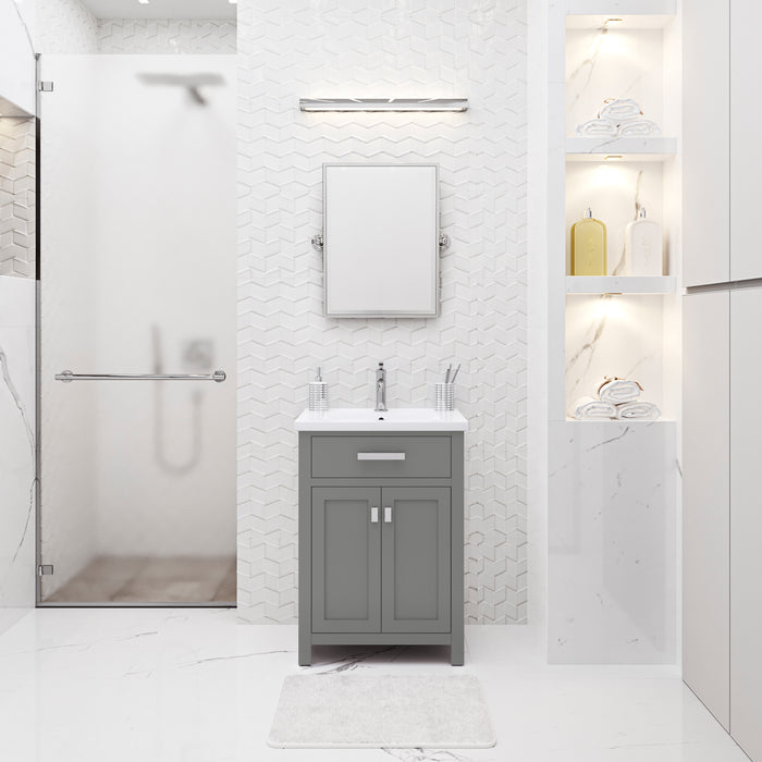 24 Inch Viscount Cashmere Grey Bathroom Vanity - White Ceramic Countertop with Integrated Sink & Chrome Faucet