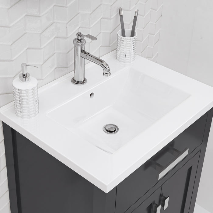 24" Espresso Regent Bathroom Vanity - Integrated White Ceramic Sink with Chrome Modern Faucet