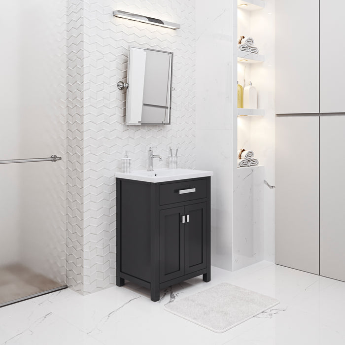 24" Espresso Regent Bathroom Vanity - Integrated White Ceramic Sink with Chrome Modern Faucet