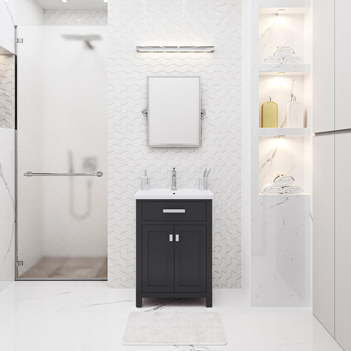 24" Espresso Regent Bathroom Vanity - Integrated White Ceramic Sink with Chrome Modern Faucet