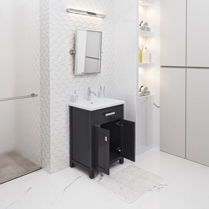 24" Espresso Regent Bathroom Vanity - Integrated White Ceramic Sink with Chrome Modern Faucet