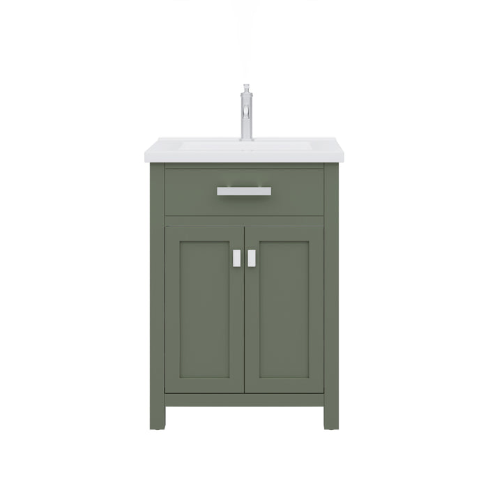 24 Inch Solid Hardwood Cabin Bathroom Vanity Free-Standing Ceramic Sink