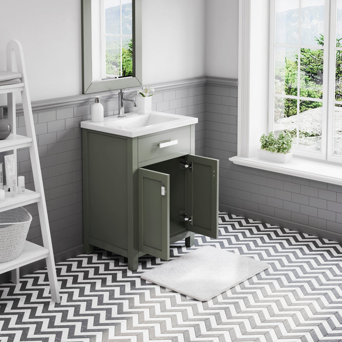 24 Inch Solid Hardwood Cabin Bathroom Vanity Free-Standing Ceramic Sink