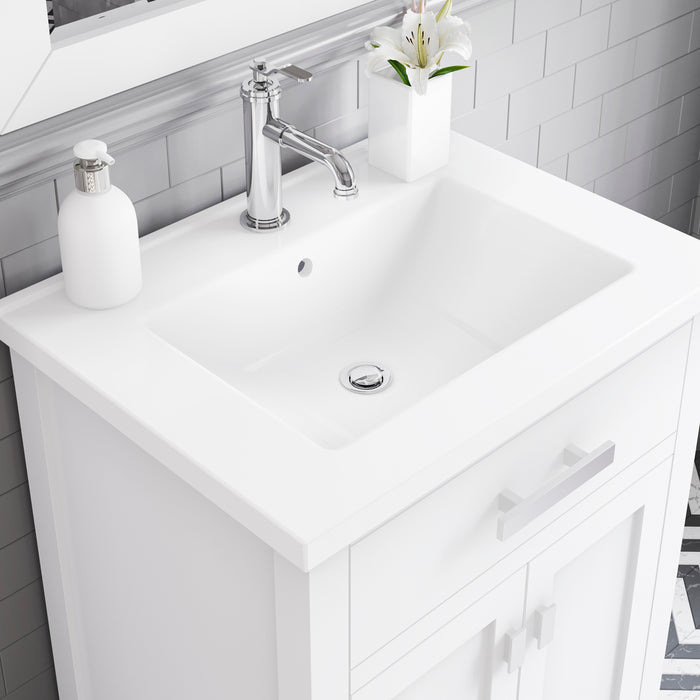 24 Inch Duchess White Hardwood Vanity Integrated Ceramic Sink Chrome Hardware