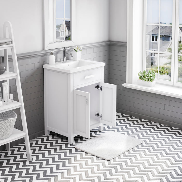 24 Inch Duchess White Hardwood Vanity Integrated Ceramic Sink Chrome Hardware