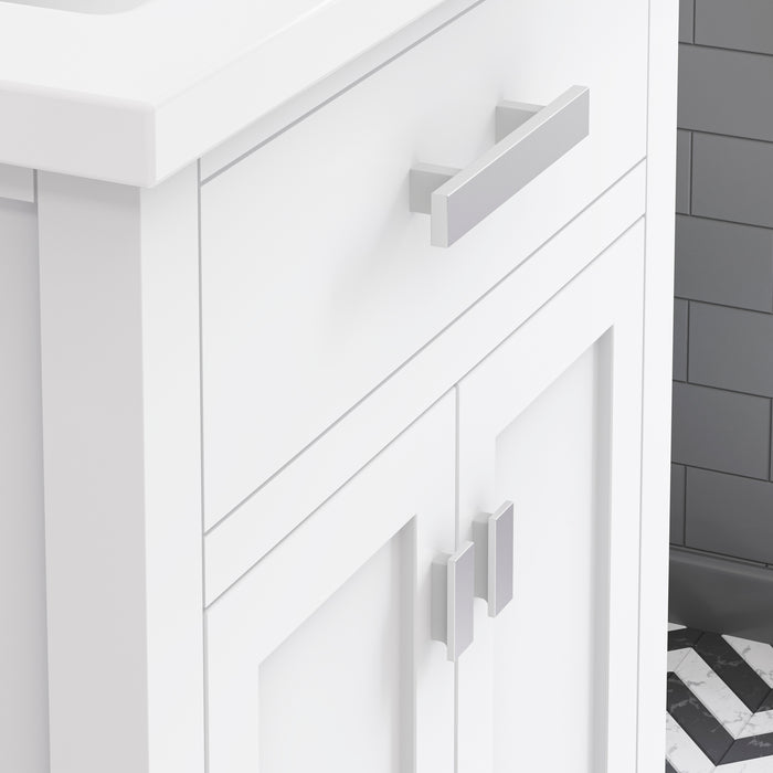 24 Inch Amor White Ceramic Bathroom Vanity with Integrated Sink Soft-Close Doors