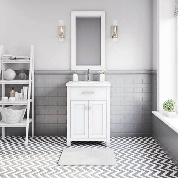 24 Inch Duchess White Hardwood Vanity Integrated Ceramic Sink Chrome Hardware