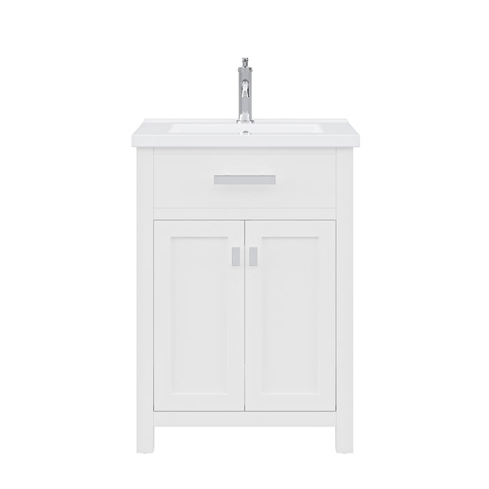 24 Inch Duchess White Hardwood Vanity Integrated Ceramic Sink Chrome Hardware