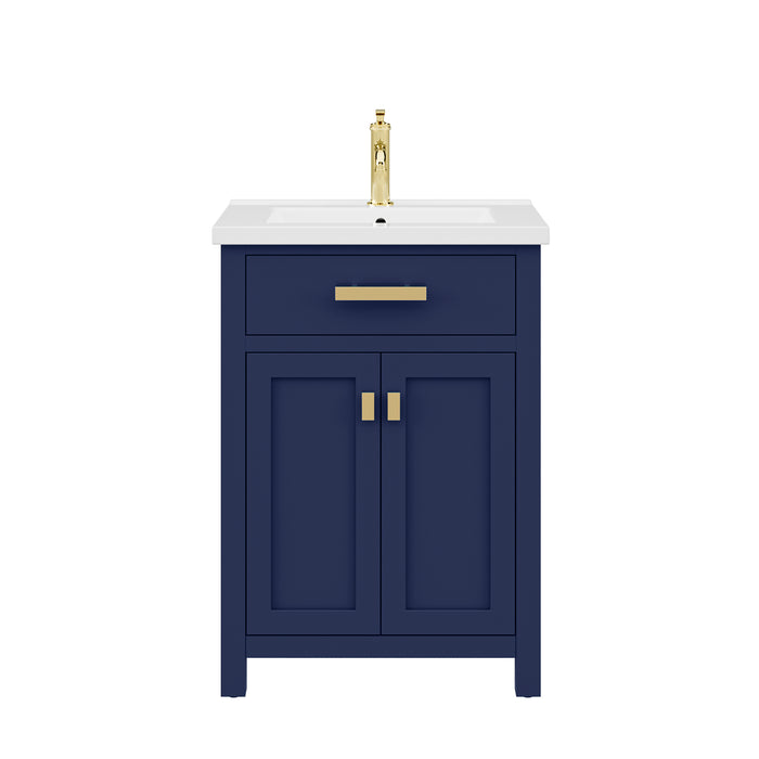 24 Inch Marquis Ceramic Integrated Sink Vanity - Monarch Blue Modern Bathroom Vanity with Satin Gold Hardware