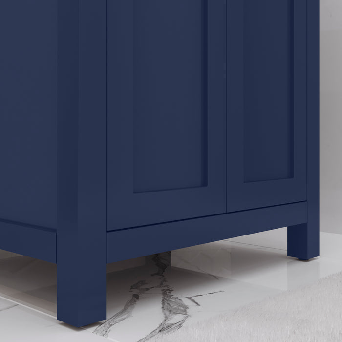 24 Inch Marquis Ceramic Integrated Sink Vanity - Monarch Blue Modern Bathroom Vanity with Satin Gold Hardware